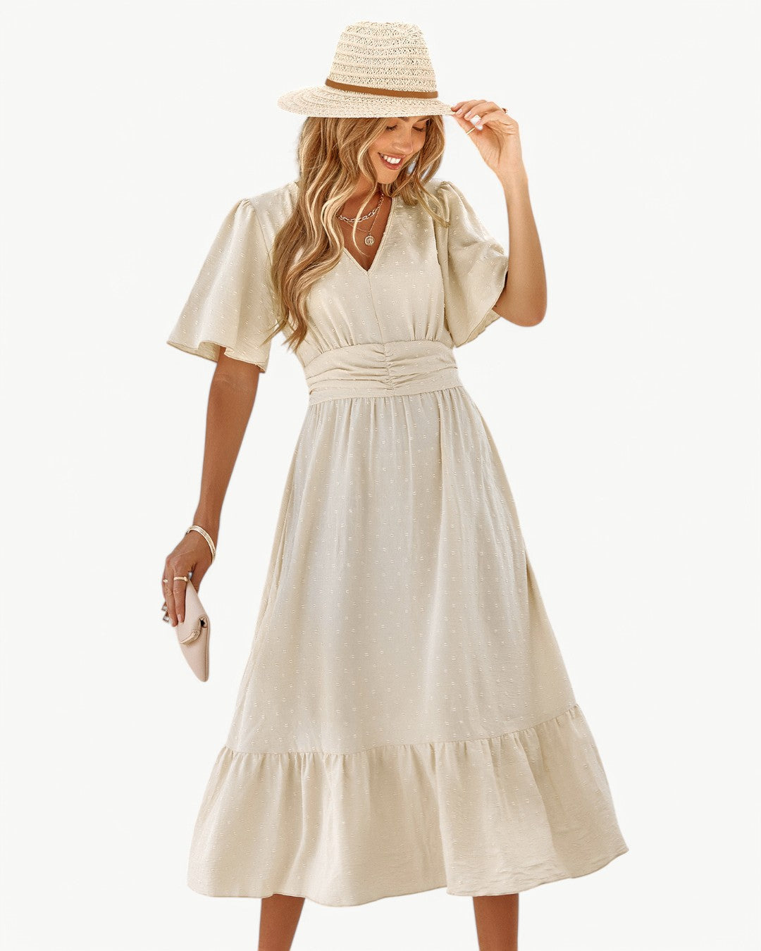 Rosie™ | Robe longue à encolure en V avec manches courtes