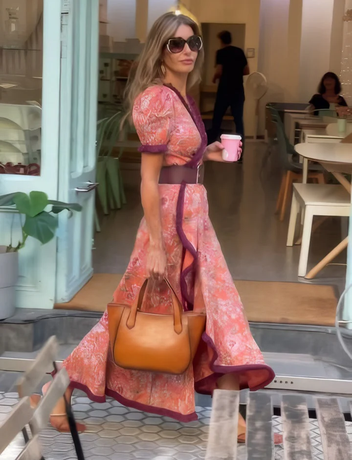 Quinn™ | Robe Maxi Rose Élegante à Manches Courtes