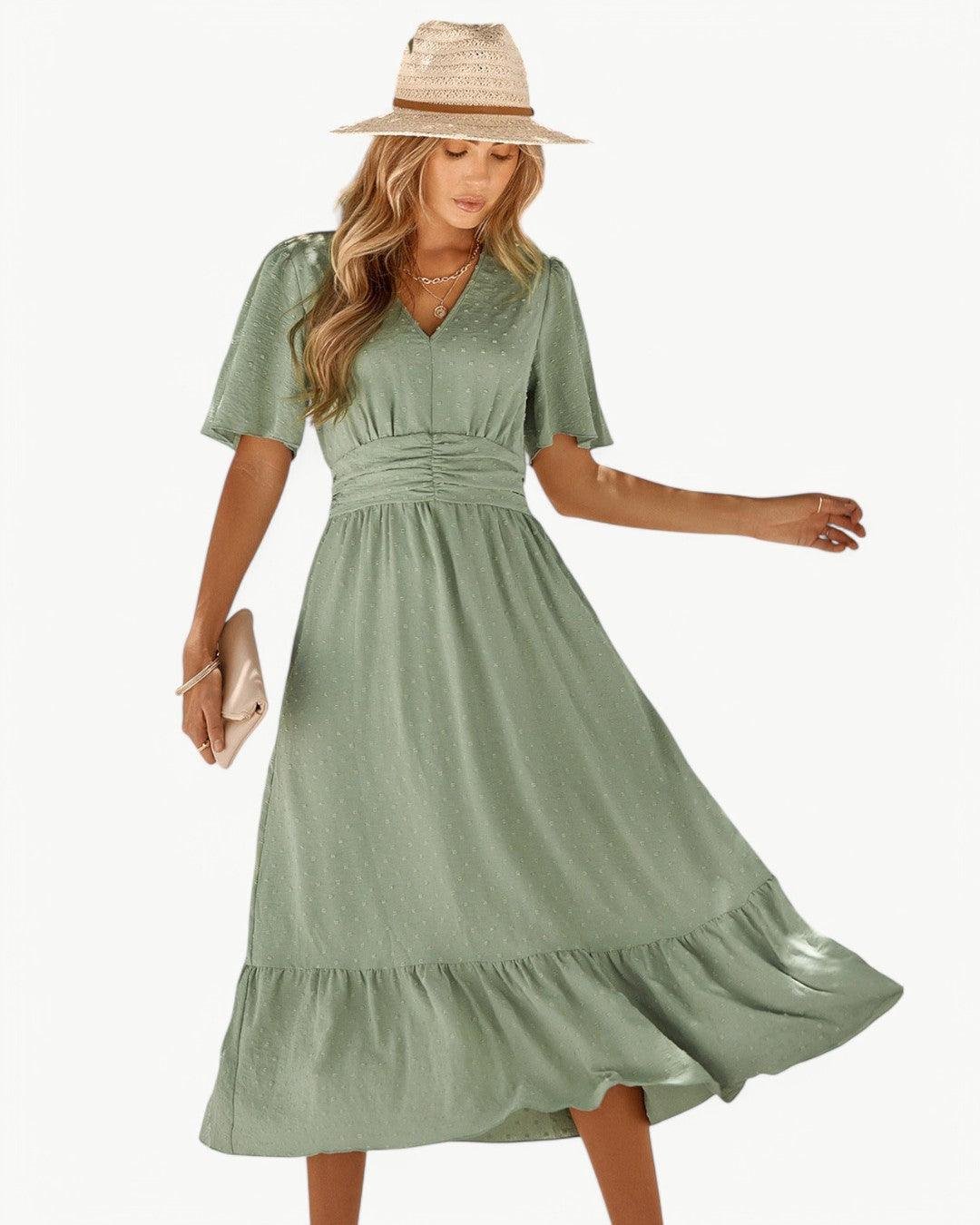 Rosie™ | Robe longue à encolure en V avec manches courtes