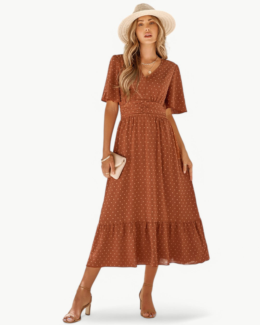 Rosie™ | Robe longue à encolure en V avec manches courtes