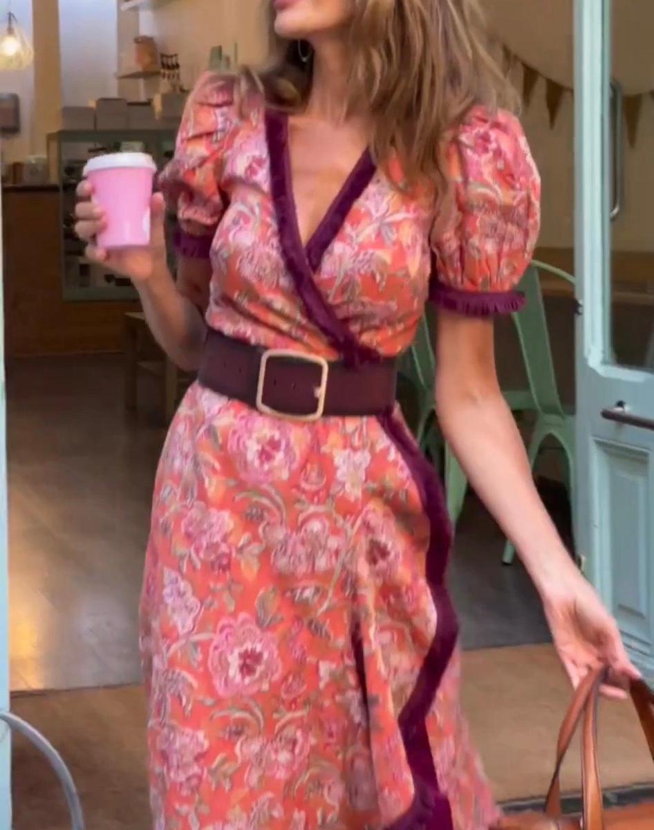 Quinn™ | Robe Maxi Rose Élegante à Manches Courtes