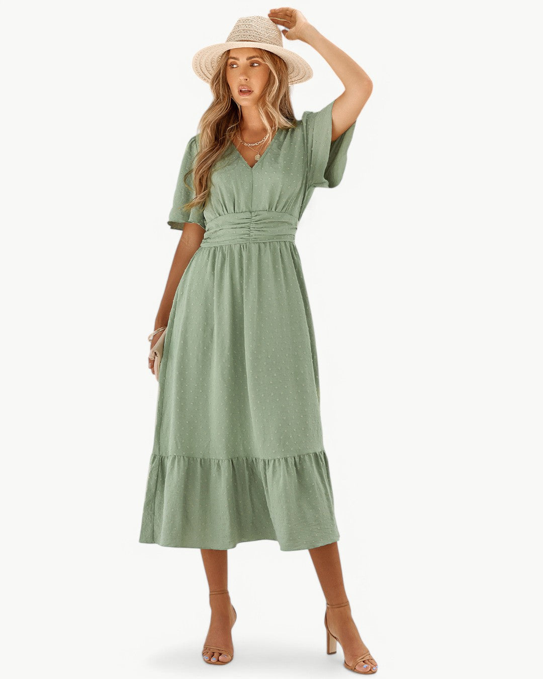 Rosie™ | Robe longue à encolure en V avec manches courtes