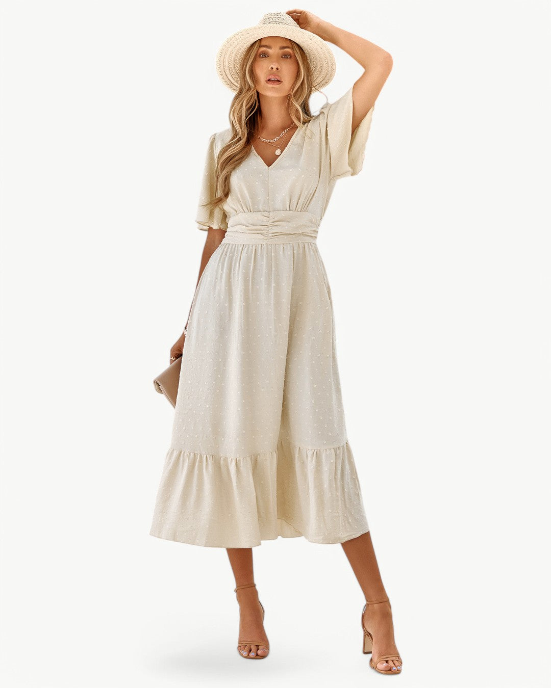 Rosie™ | Robe longue à encolure en V avec manches courtes