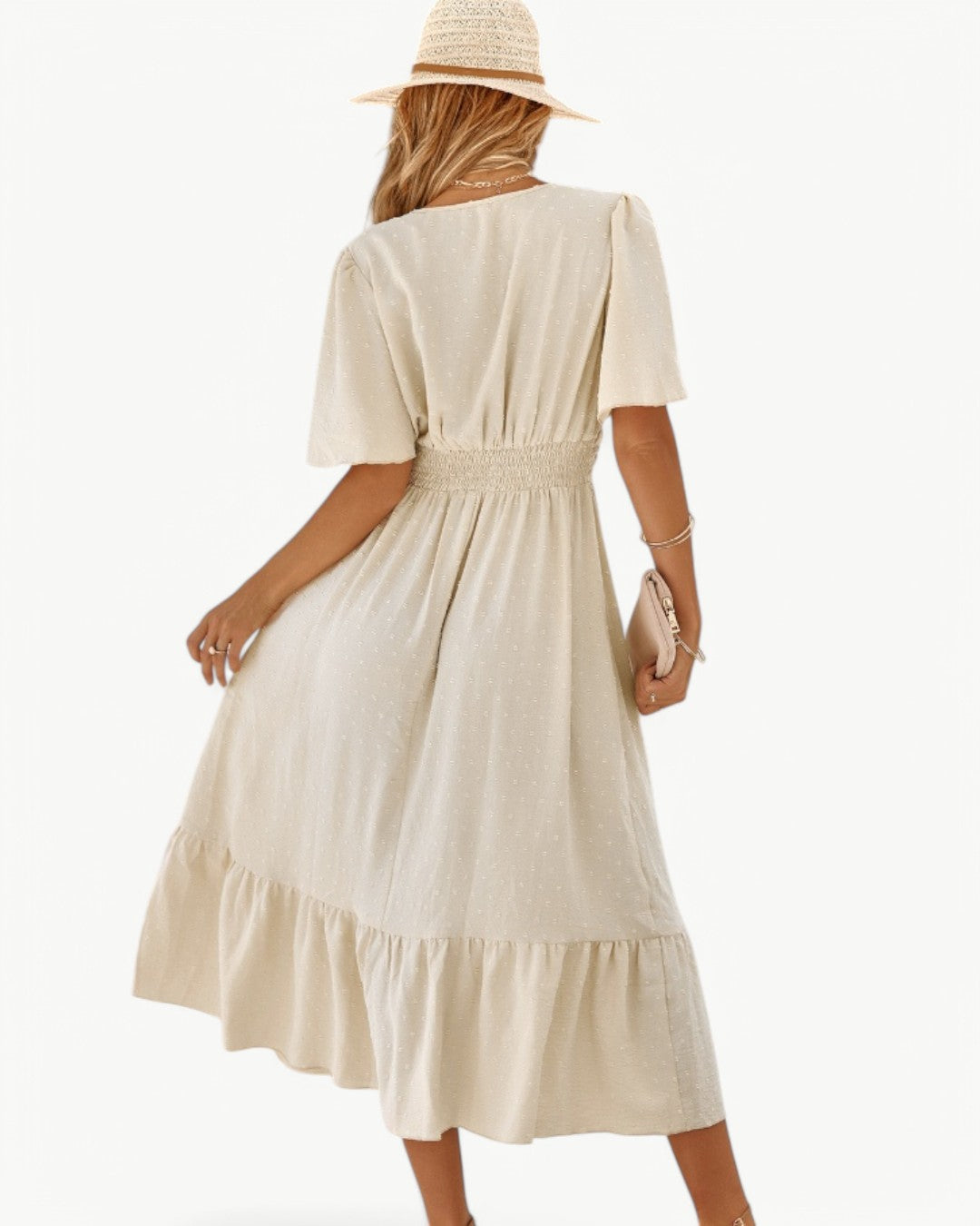 Rosie™ | Robe longue à encolure en V avec manches courtes