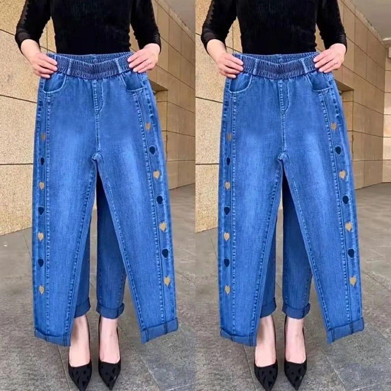Bente™ | Jeans Élastiques Femmes avec Broderie Cœur Élégante