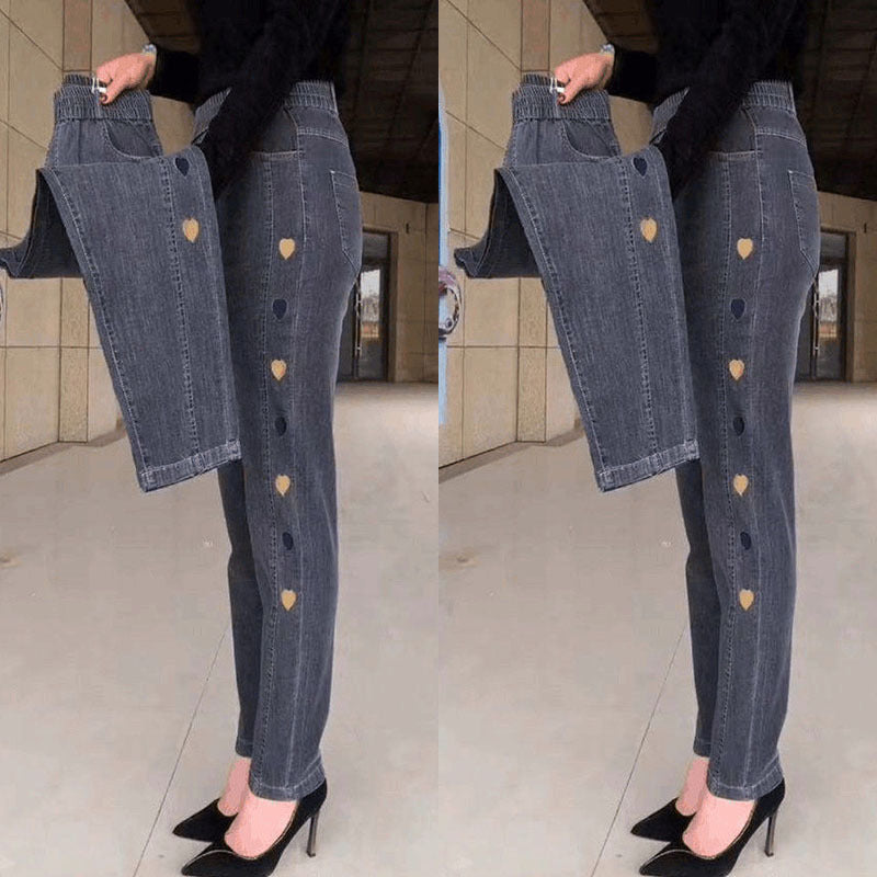 Bente™ | Jeans Élastiques Femmes avec Broderie Cœur Élégante