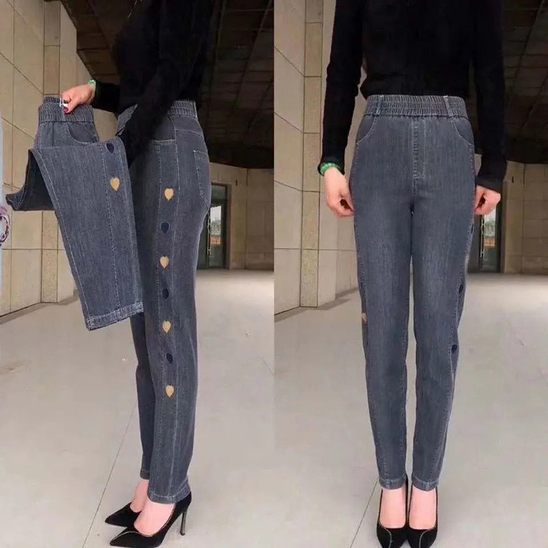 Bente™ | Jeans Élastiques Femmes avec Broderie Cœur Élégante
