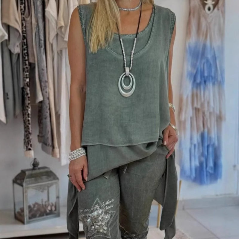 Samira™ | Ensemble imprimé sans manches - Top et pantalon