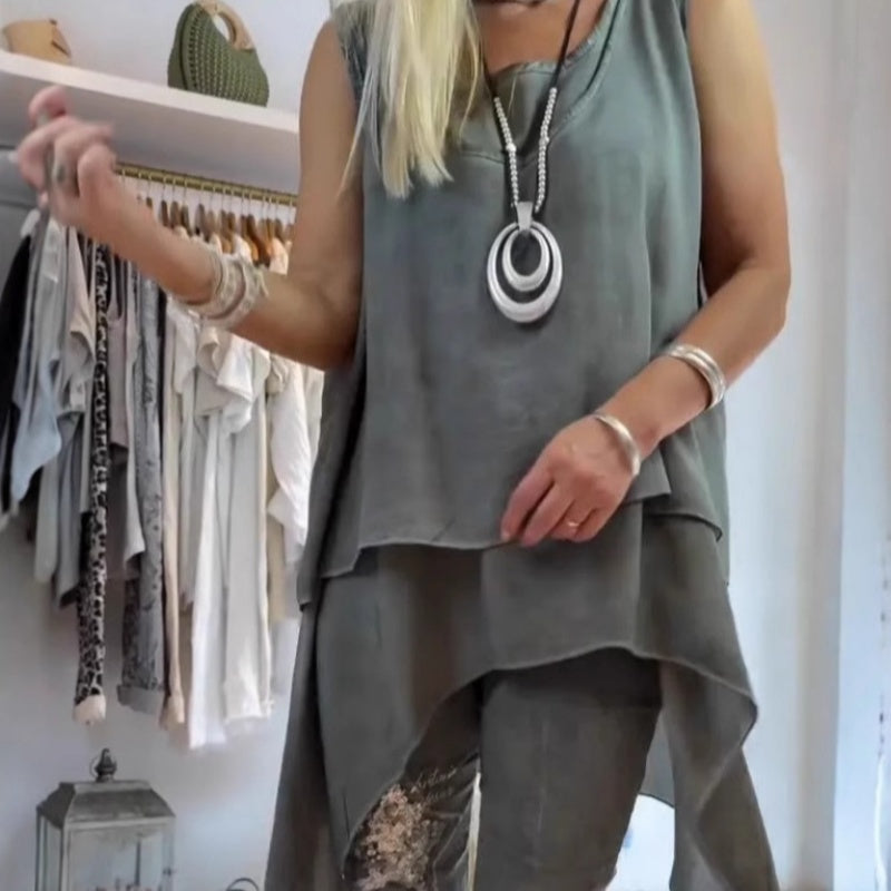 Samira™ | Ensemble imprimé sans manches - Top et pantalon