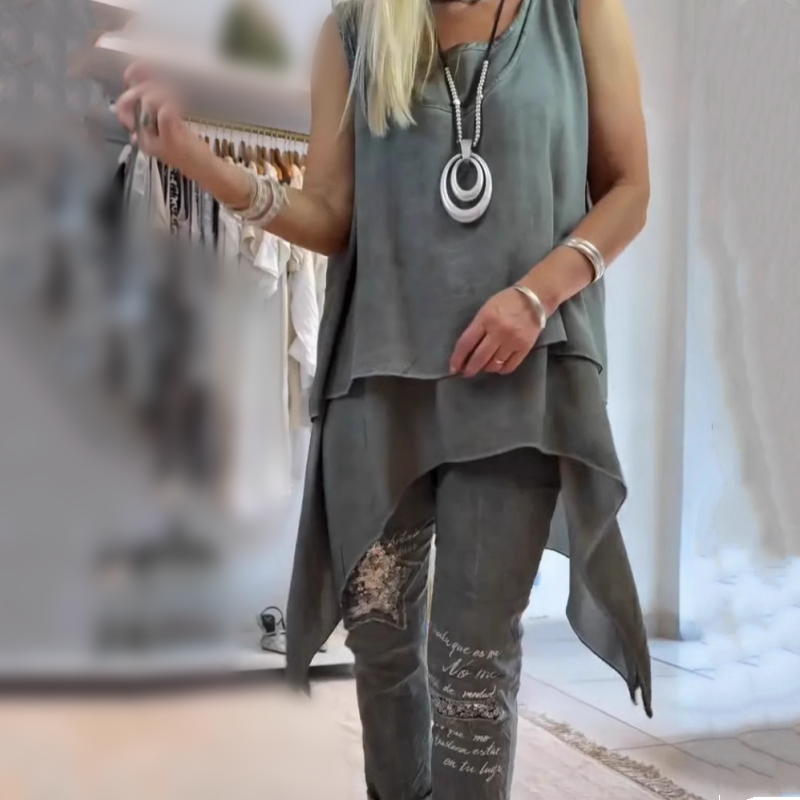 Samira™ | Ensemble imprimé sans manches - Top et pantalon
